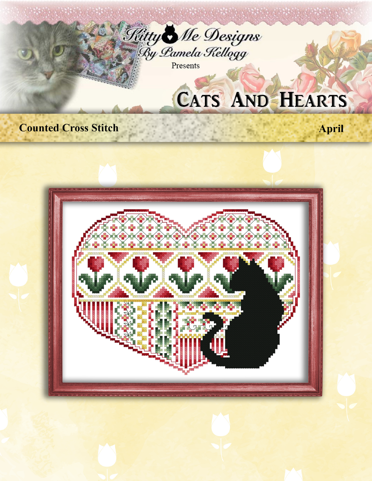 Cats And Hearts April Cross Stitch Pattern