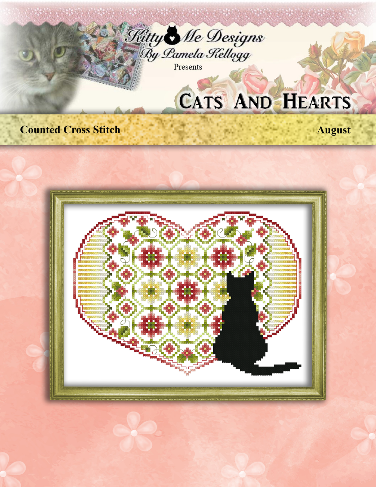 Cats And Hearts August Cross Stitch Pattern