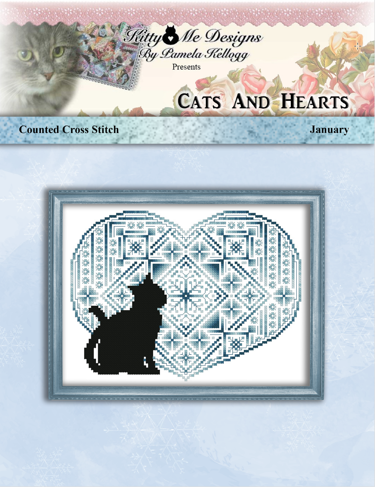 Cats And Hearts January Cross Stitch Pattern