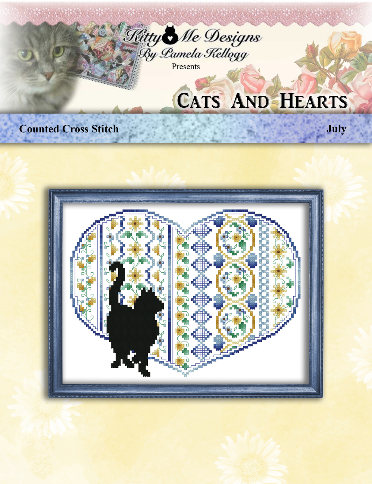 Cats And Hearts July Cross Stitch Pattern