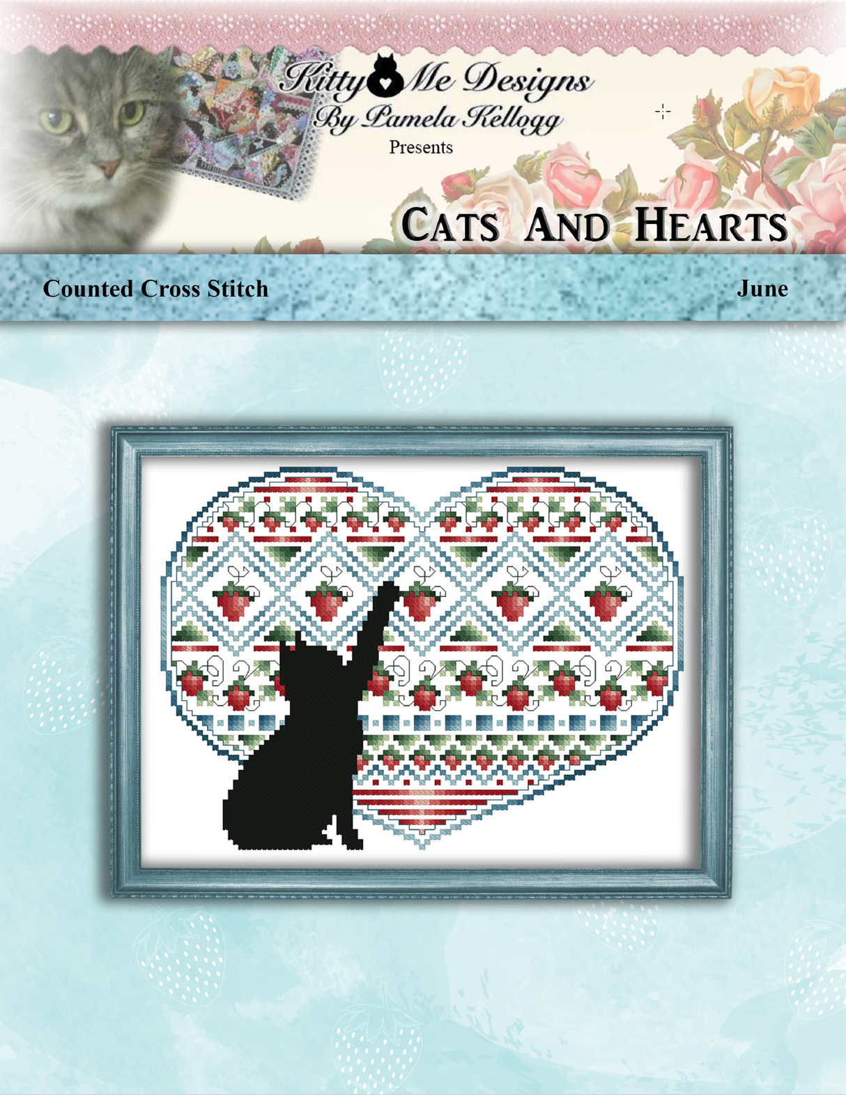 Cats And Hearts June Cross Stitch Pattern