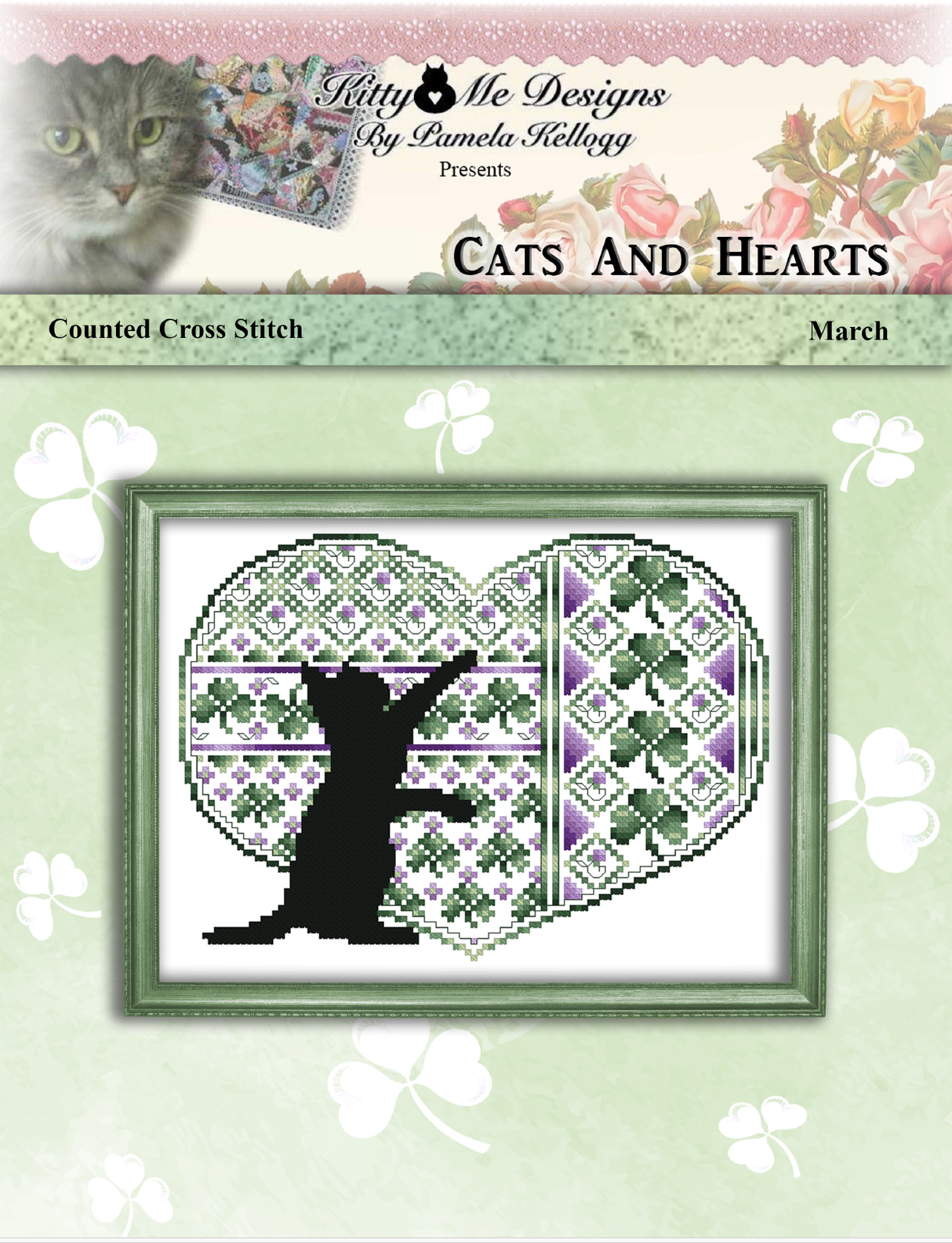 Cats And Hearts March Cross Stitch Pattern
