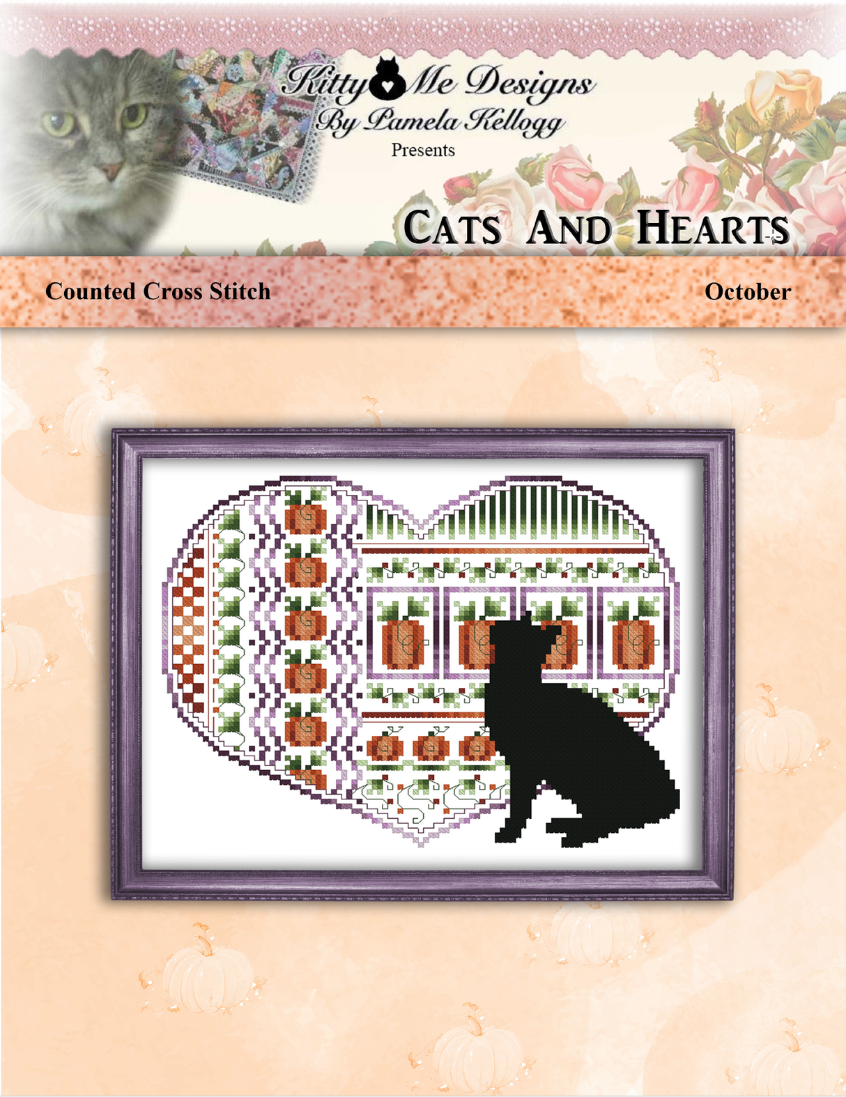 Cats And Hearts October Cross Stitch Pattern