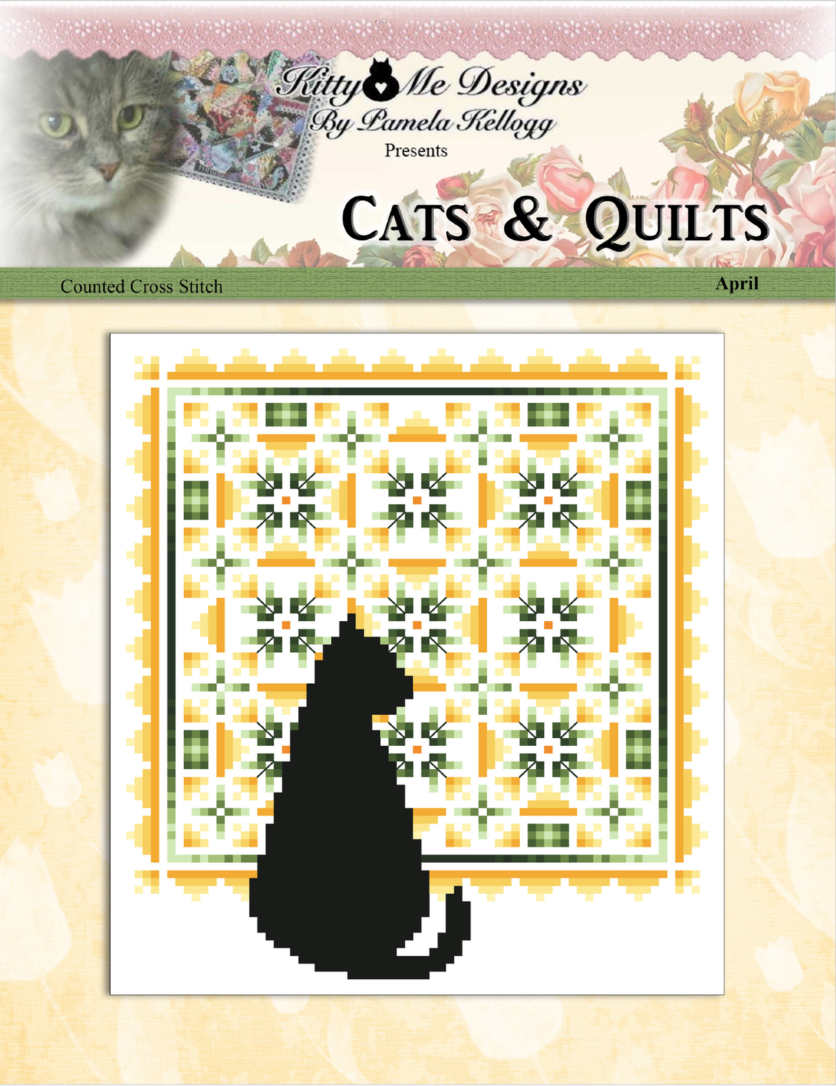 Cats and Quilts April Cross Stitch Pattern
