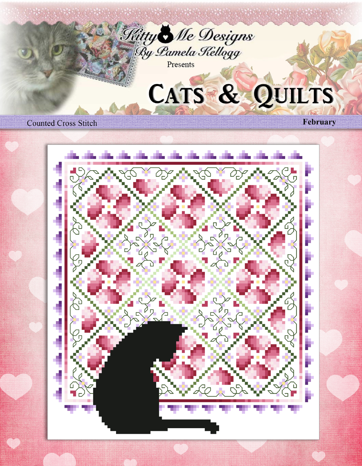 Cats and Quilts February Cross Stitch Pattern