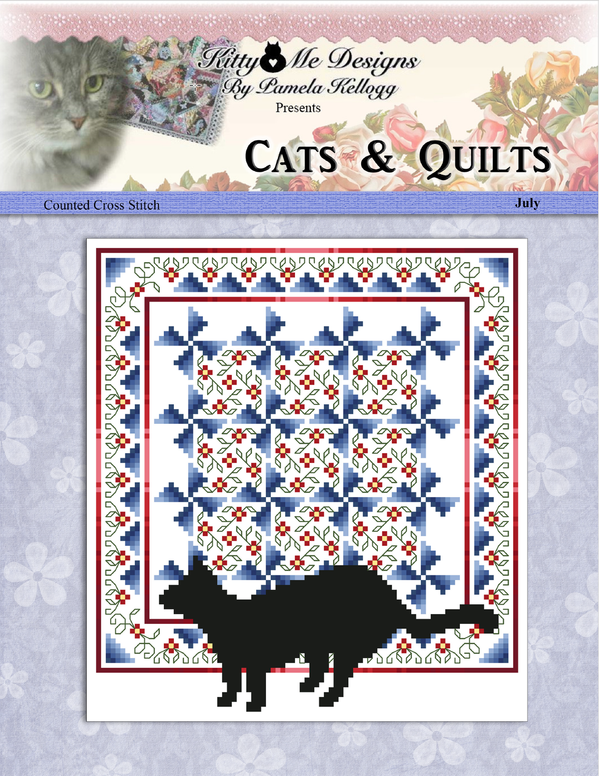 Cats and Quilts July Cross Stitch Pattern