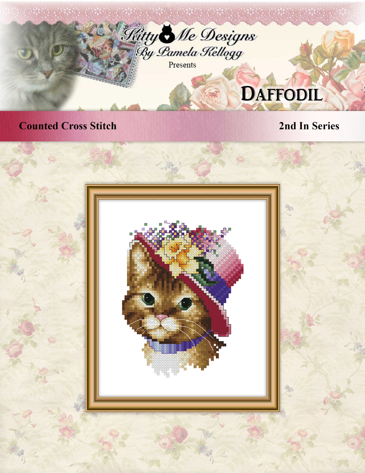 Seasonal Cats In Hats Daffodil Cross Stitch Pattern