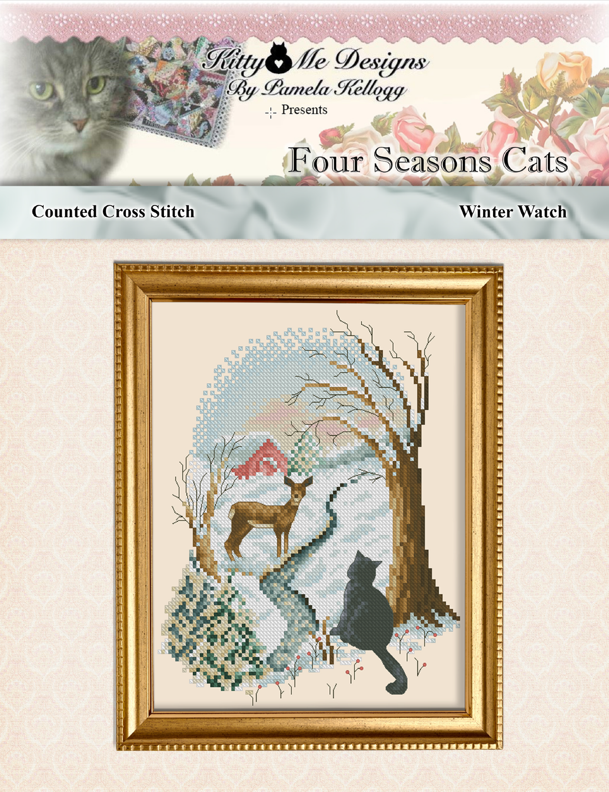 Four Seasons Cat Series Winter Watch Cross Stitch Pattern
