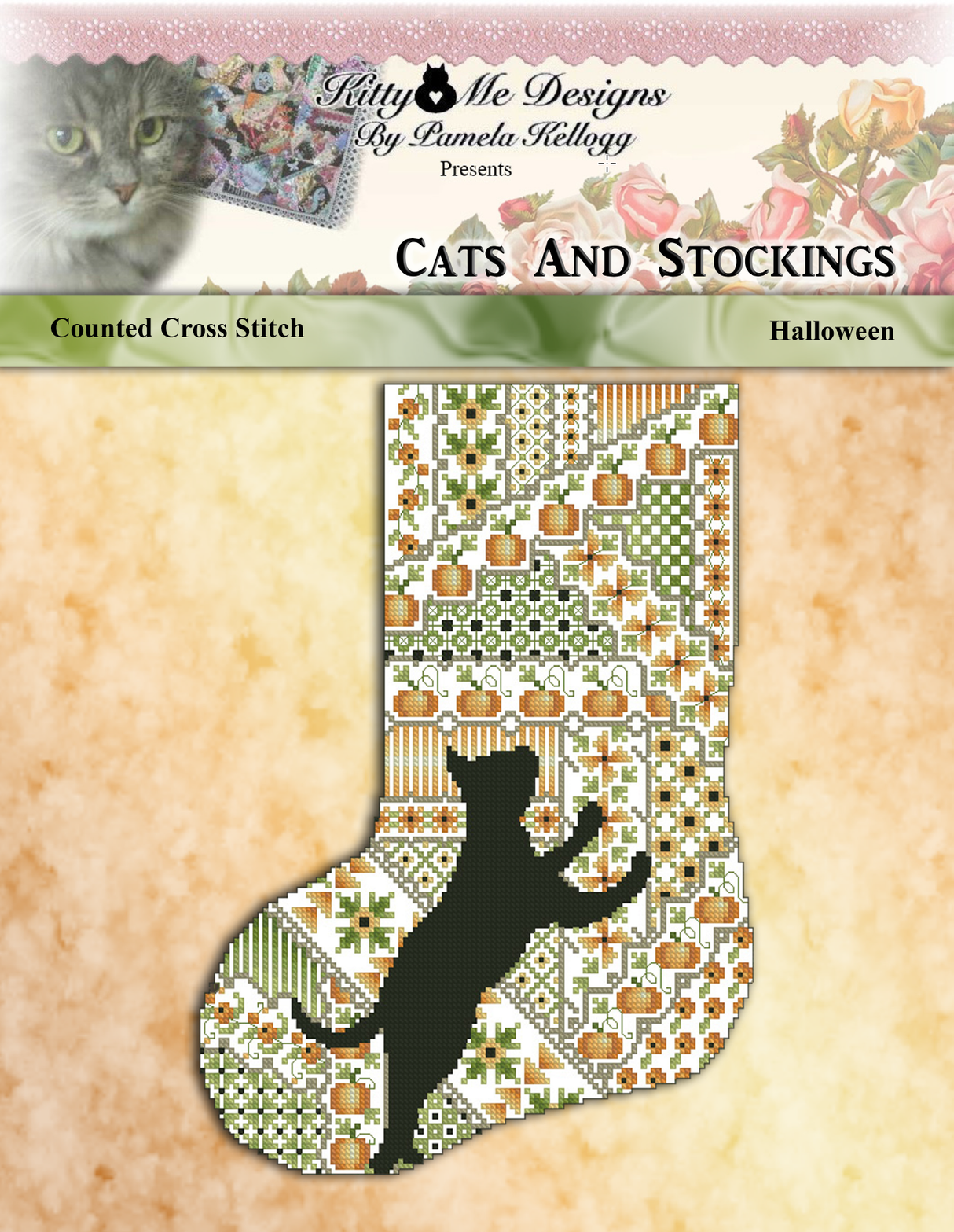 Cats And Stockings Halloween Cross Stitch Pattern