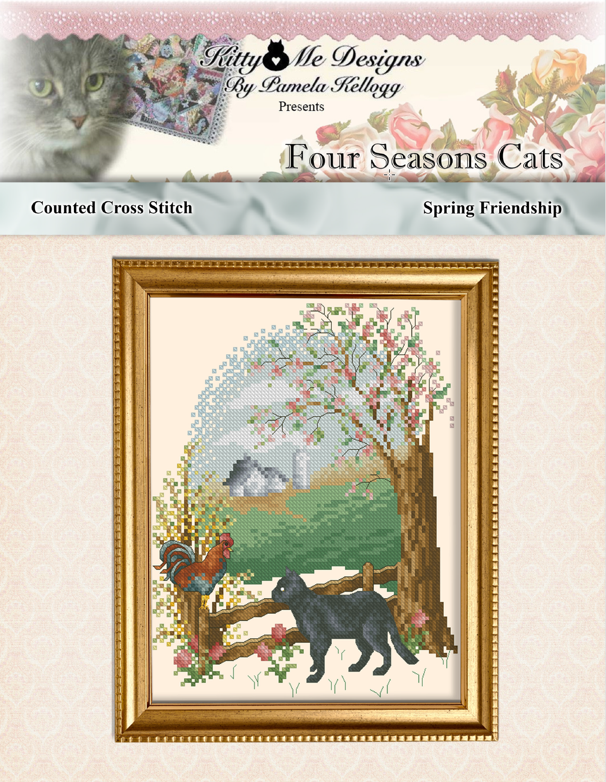Four Seasons Cat Series Spring Friendship Cross Stitch Pattern