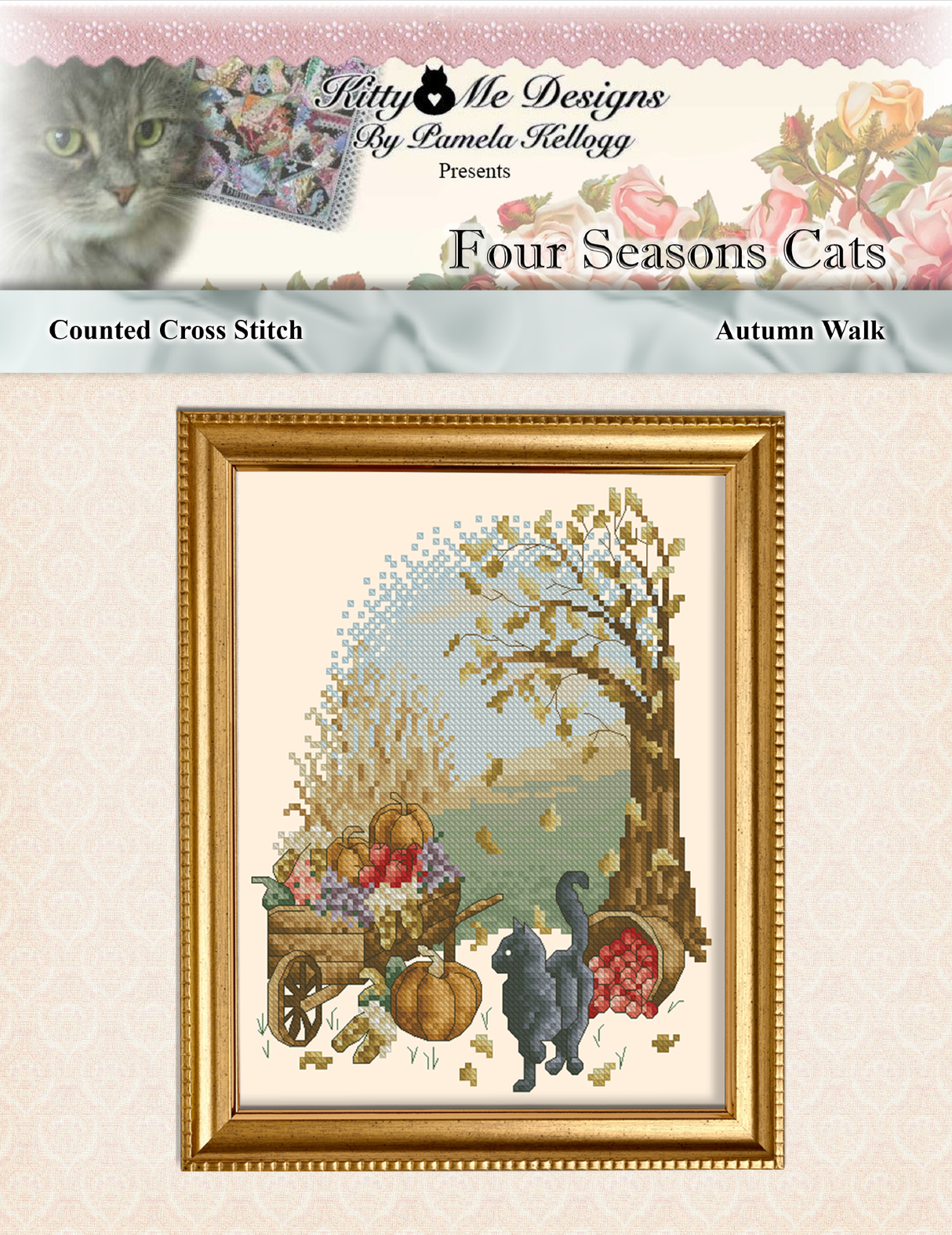 Four Seasons Cat Series Autumn Walk Cross Stitch Pattern