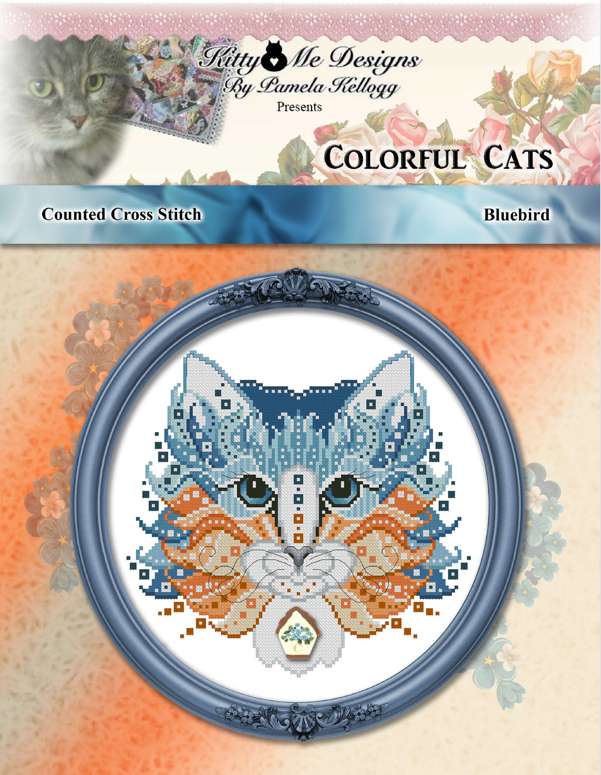Colorful Cats Bluebird Cross Stitch Pattern