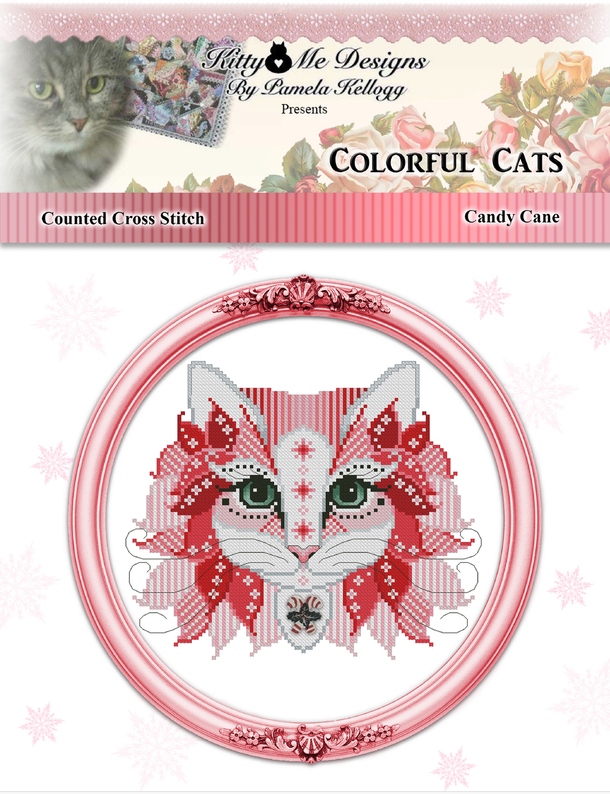 Colorful Cats Candy Cane Cross Stitch Pattern