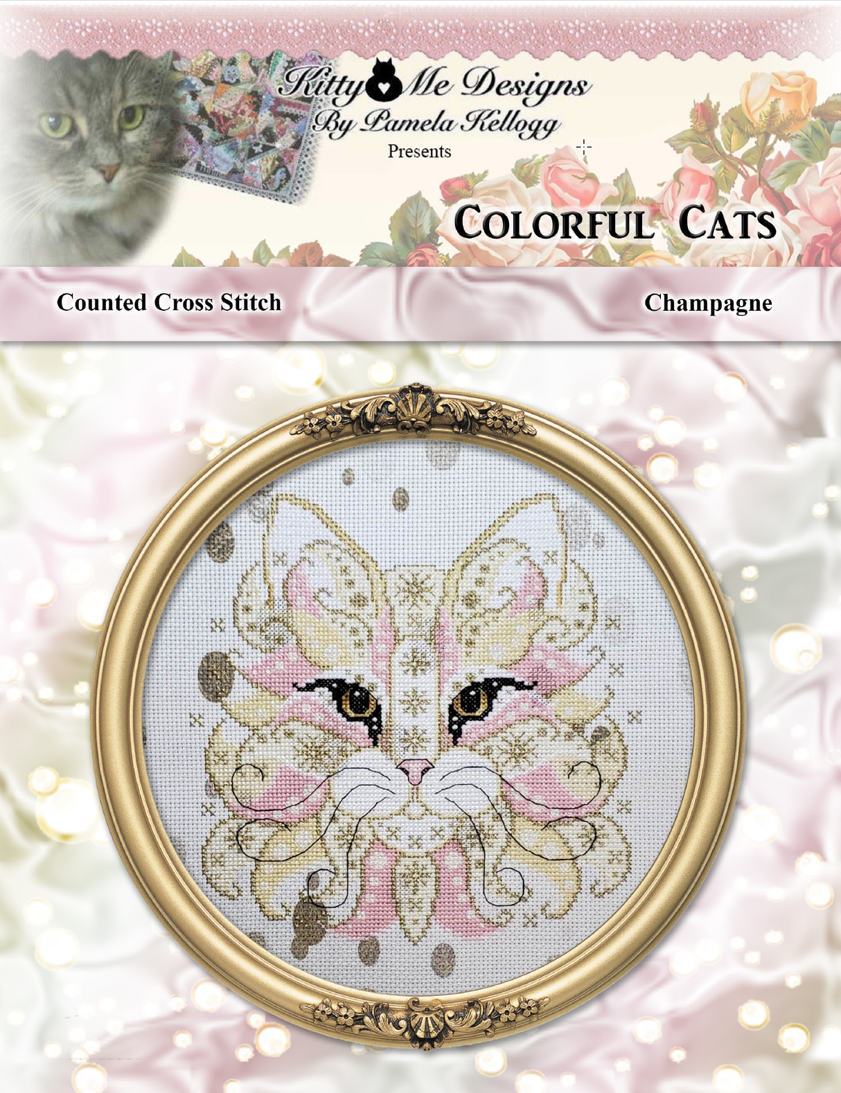 Colorful Cats Champagne Cross Stitch Pattern