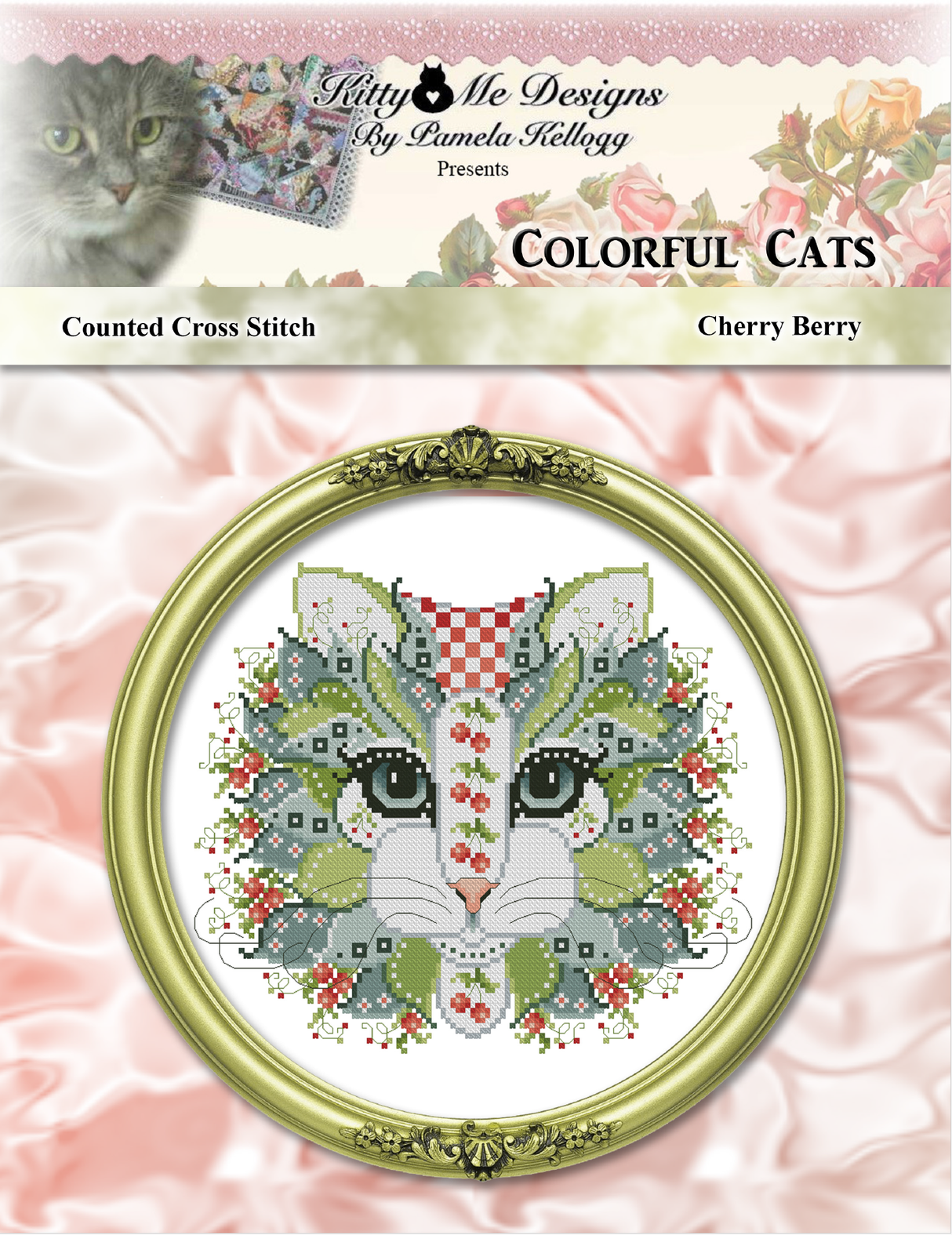 Colorful Cats Cherry Berry Cross Stitch Pattern