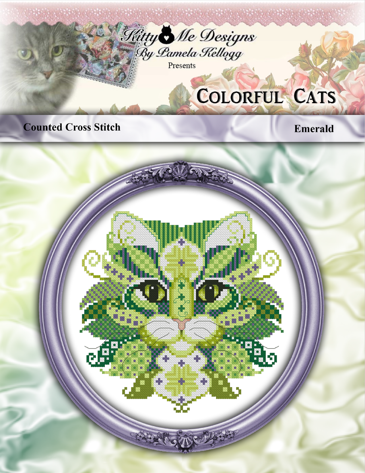 Colorful Cats Emerald Cross Stitch Pattern