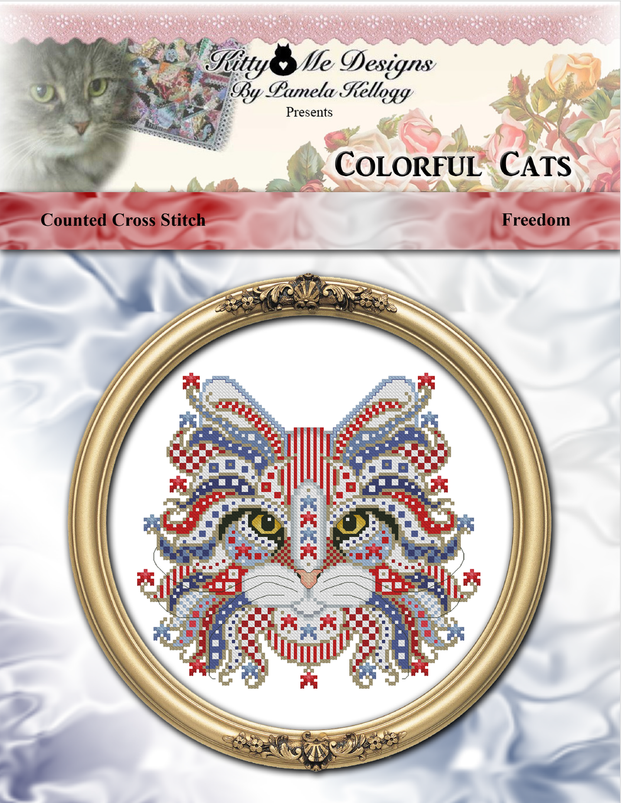 Colorful Cats Freedom Cross Stitch Pattern