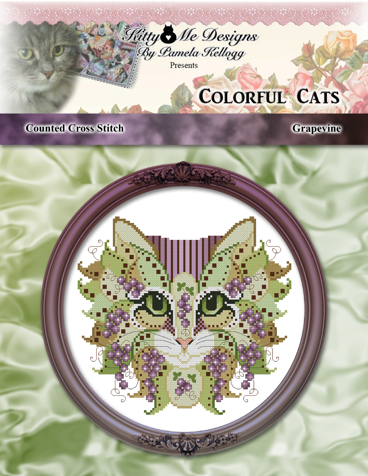 Colorful Cats Grapevine Cross Stitch Pattern