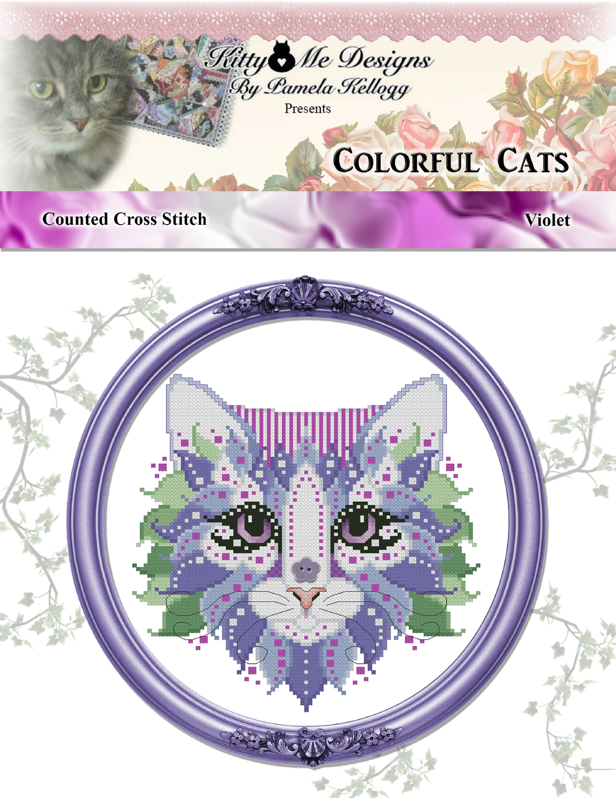 Colorful Cats Violet Cross Stitch Pattern