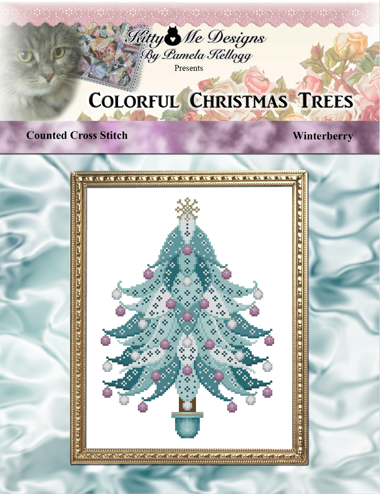 Colorful Christmas Tree Winterberry Cross Stitch Pattern