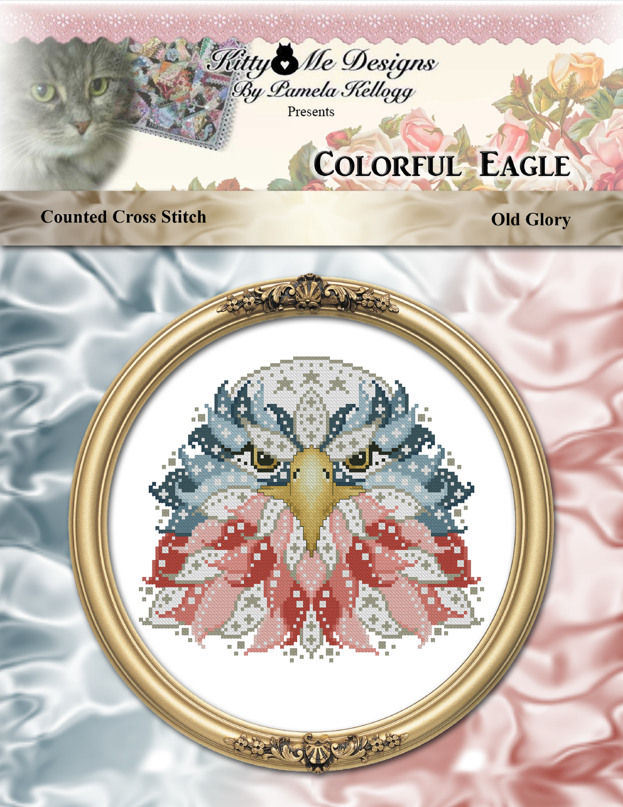 Colorful Eagle Old Glory Cross Stitch Pattern