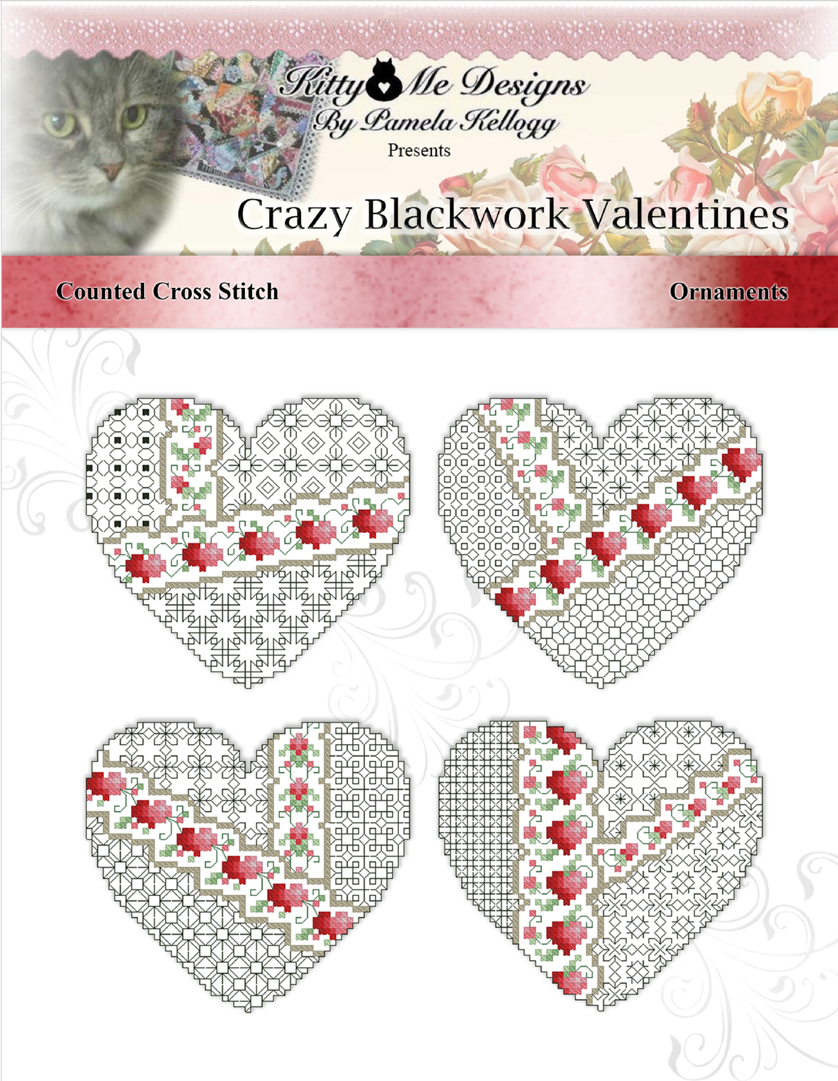 Crazy Blackwork Valentines Cross Stitch Pattern