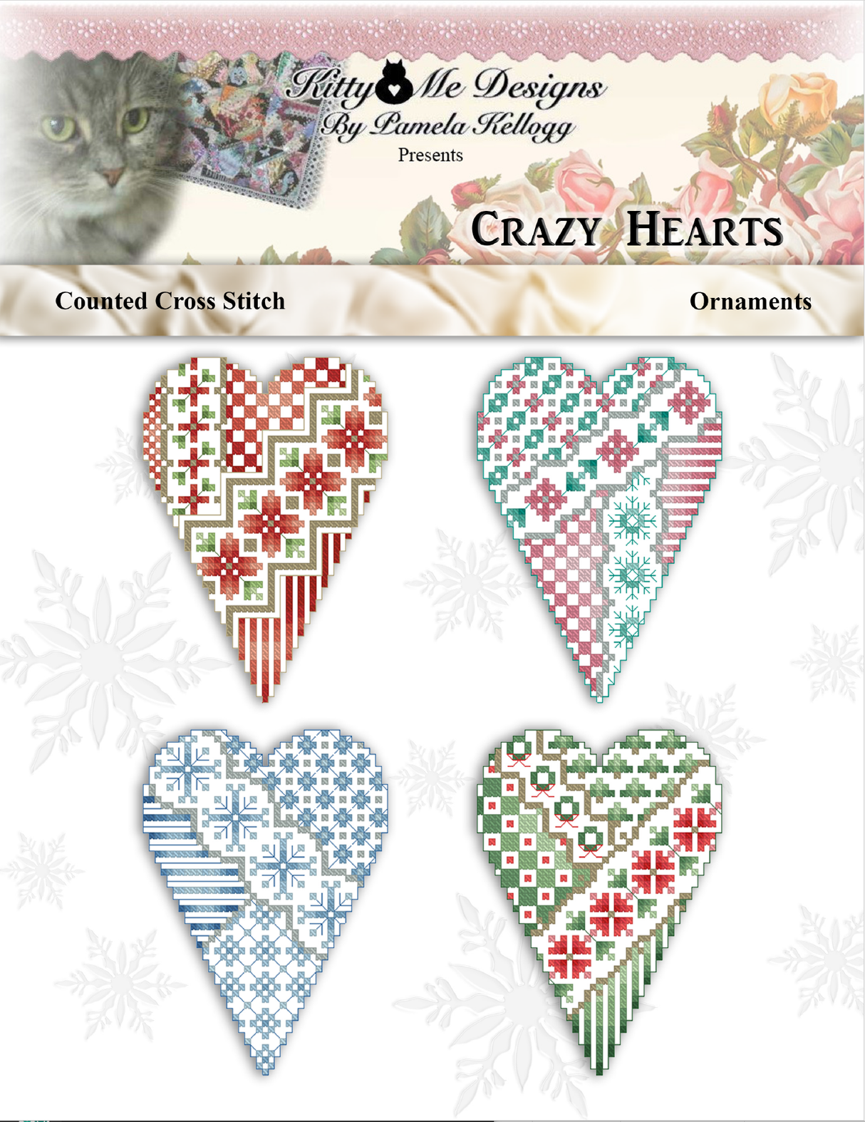 Crazy Heart Christmas Ornaments Cross Stitch Pattern