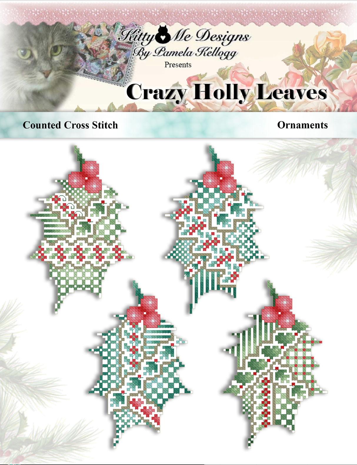 Crazy Holly Leaves Ornaments Cross Stitch Pattern