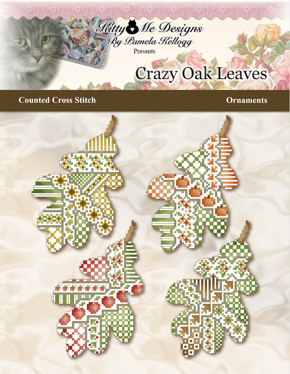Crazy Oak Leaves Ornaments Cross Stitch Pattern