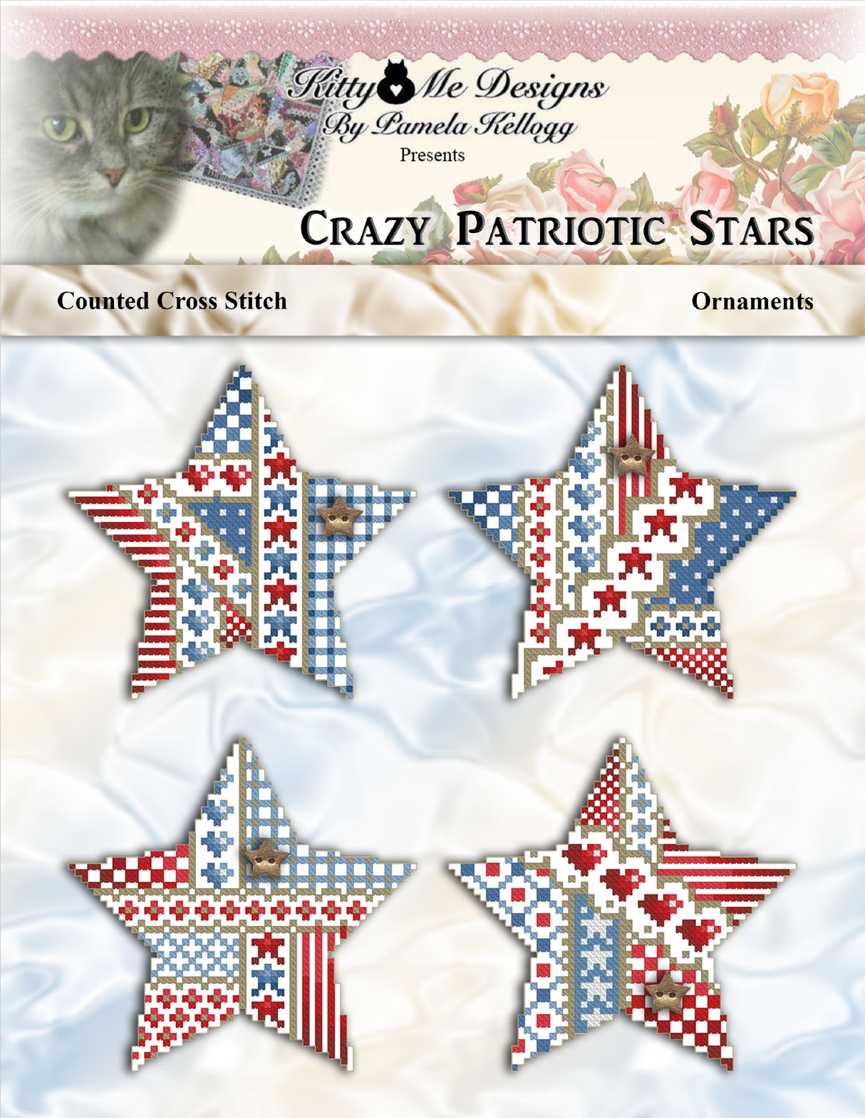 Crazy Patriotic Stars Ornaments Cross Stitch Pattern