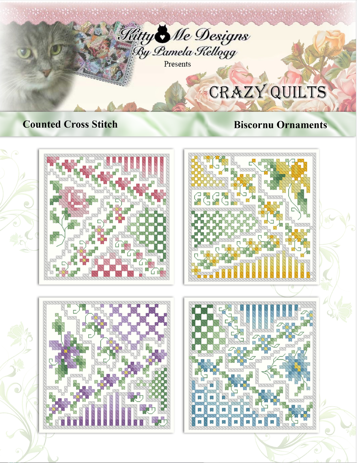 Crazy Quilt Biscornu Ornaments Cross Stitch Pattern