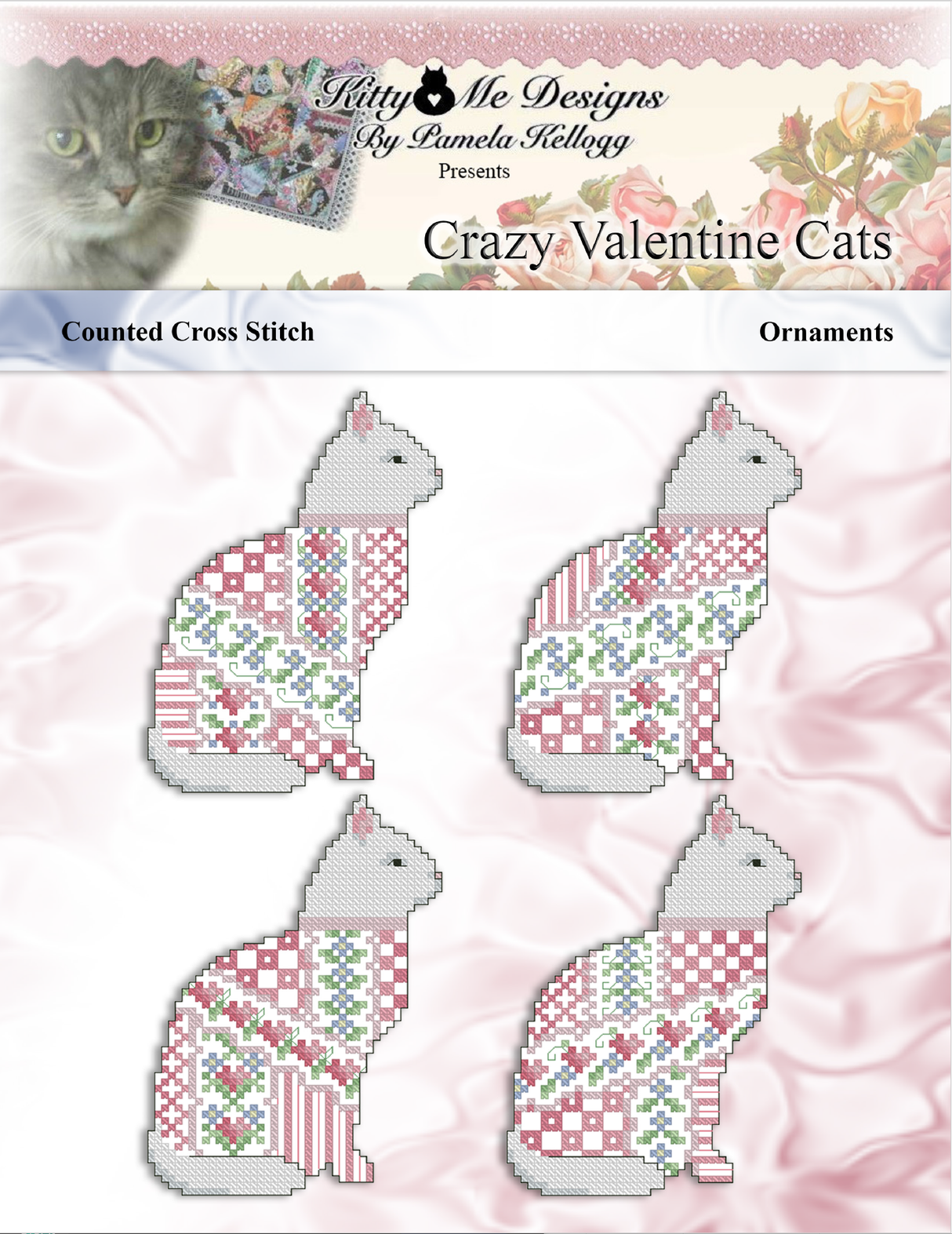 Crazy Valentine Cats Ornaments Cross Stitch Pattern