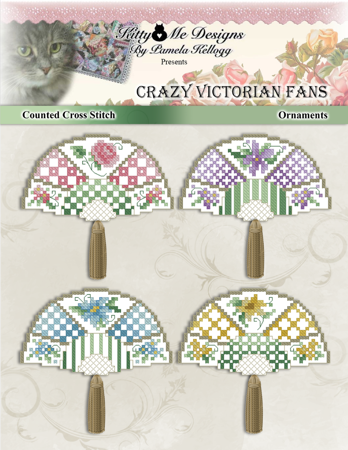 Crazy Victorian Fans Ornaments Cross Stitch Pattern