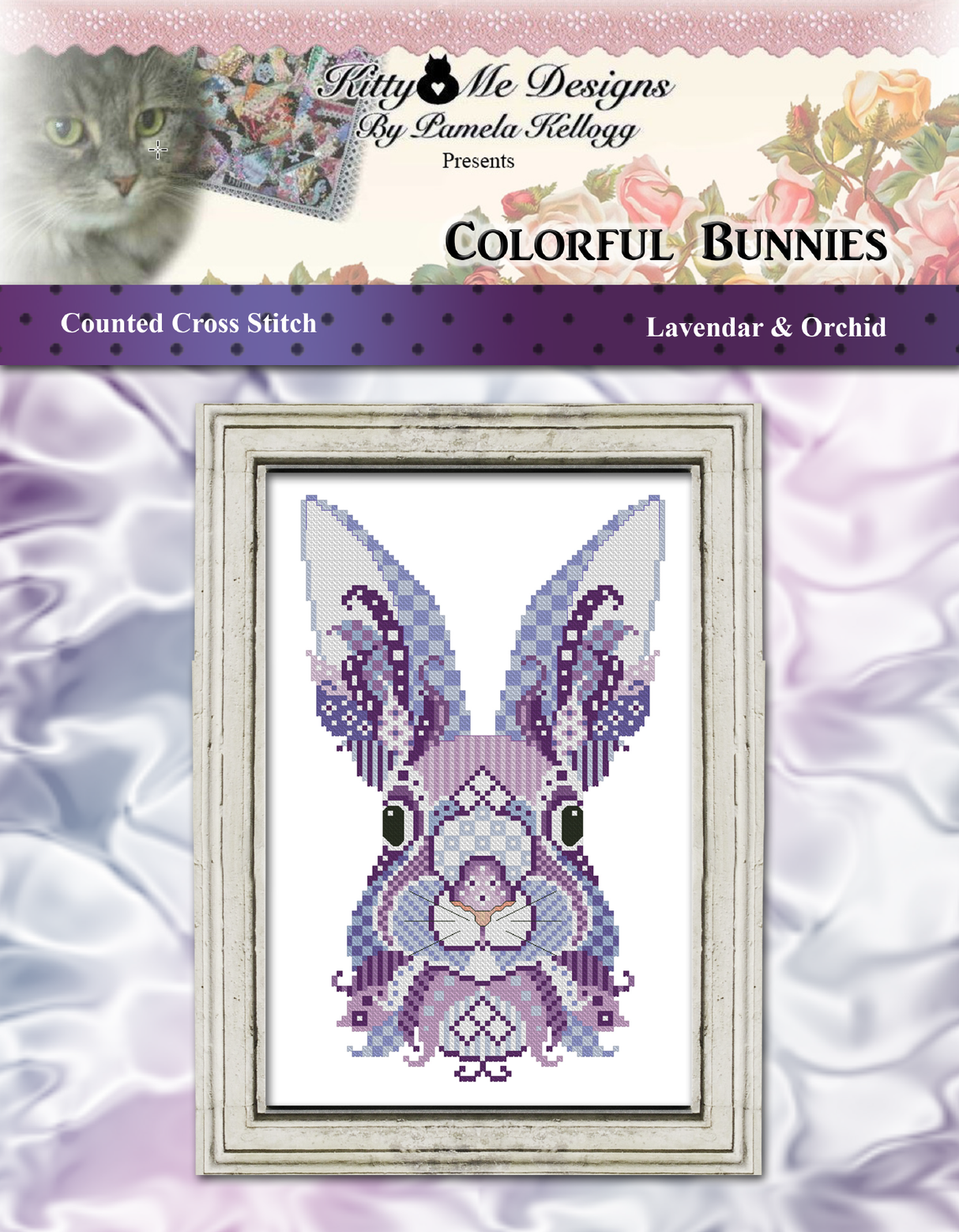 Colorful Bunnies Lavendar and Orchid Cross Stitch Pattern