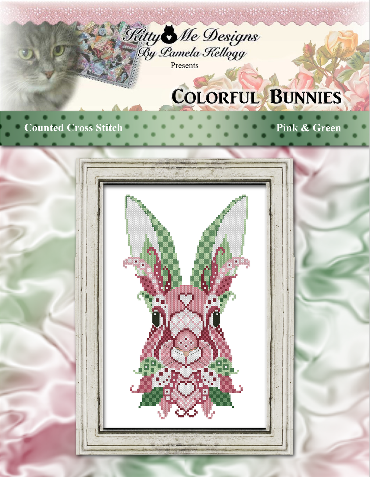 Colorful Bunnies Pink and Green Cross Stitch Pattern
