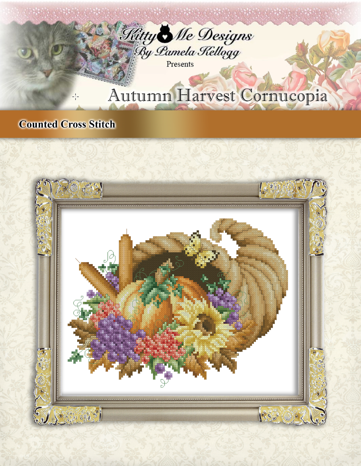 Autumn Harvest Cornucopia Cross Stitch Pattern