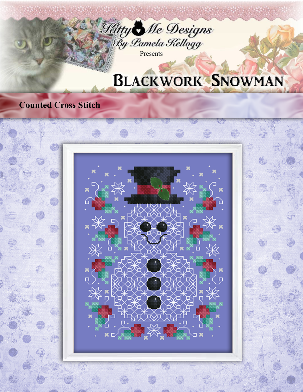 Blackwork Snowman Cross Stitch Pattern