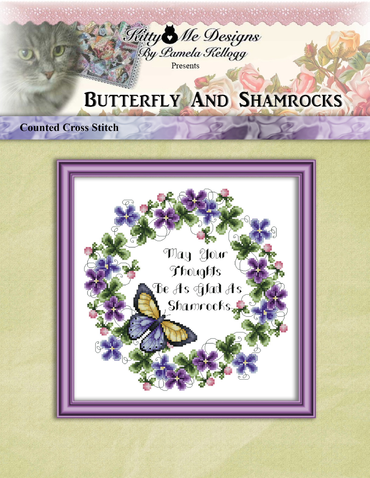 Butterfly And Shamrocks Cross Stitch Pattern