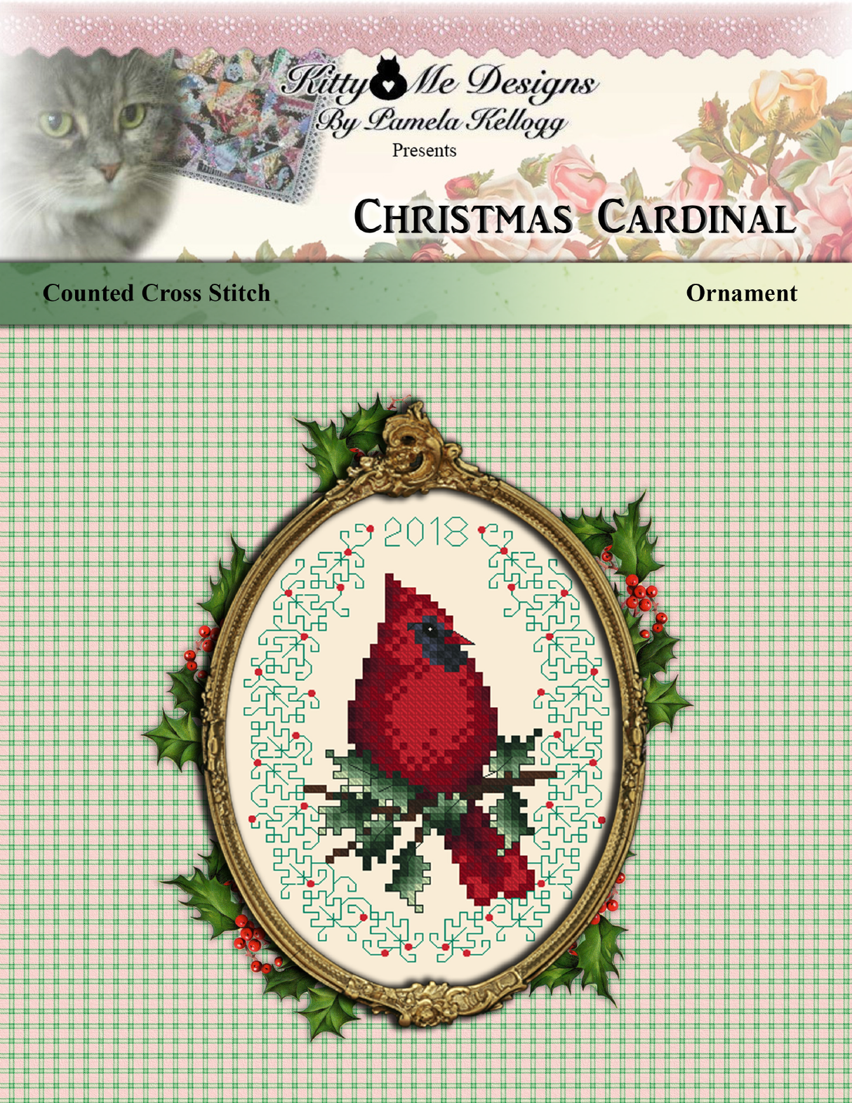 Christmas Cardinal Ornament Cross Stitch Pattern