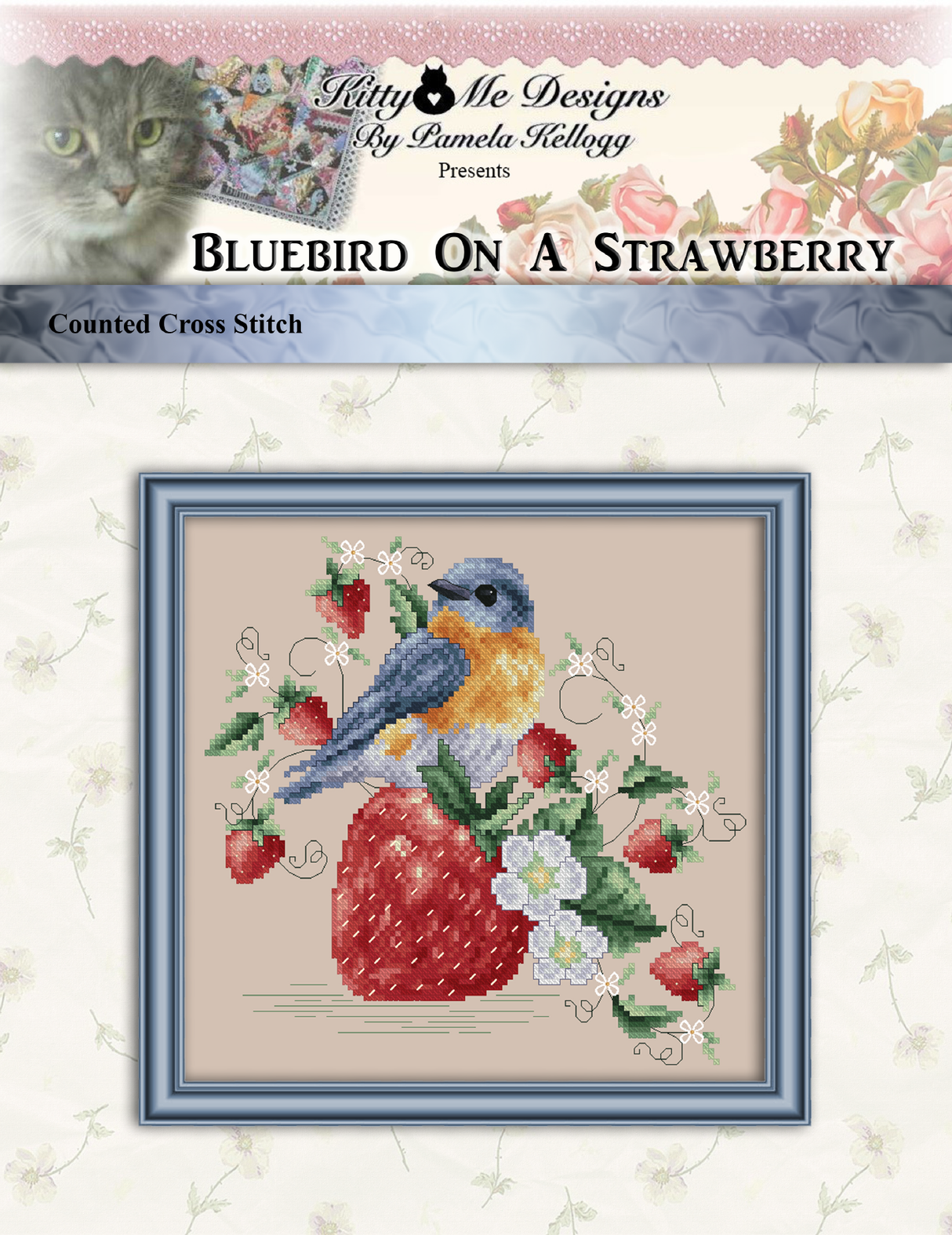 Bluebird On A Strawberry Cross Stitch Pattern