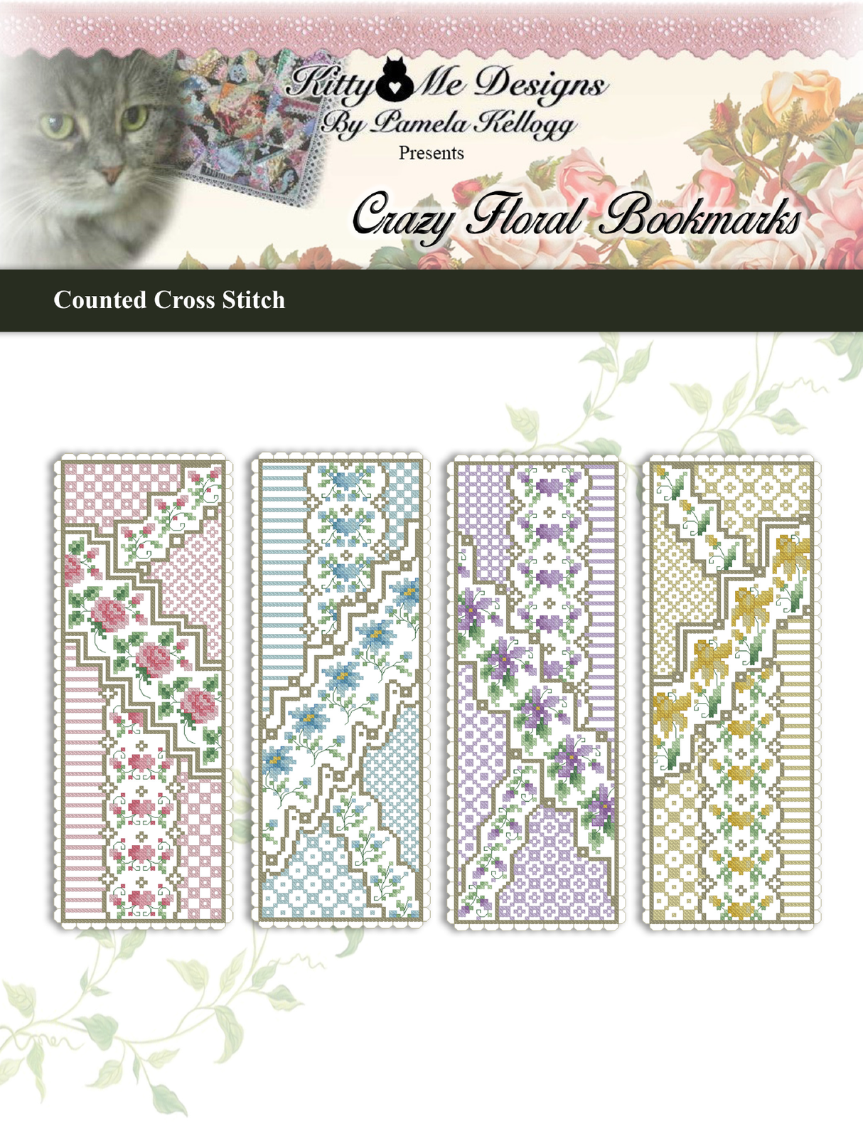 Crazy Floral Bookmarks Cross Stitch Pattern