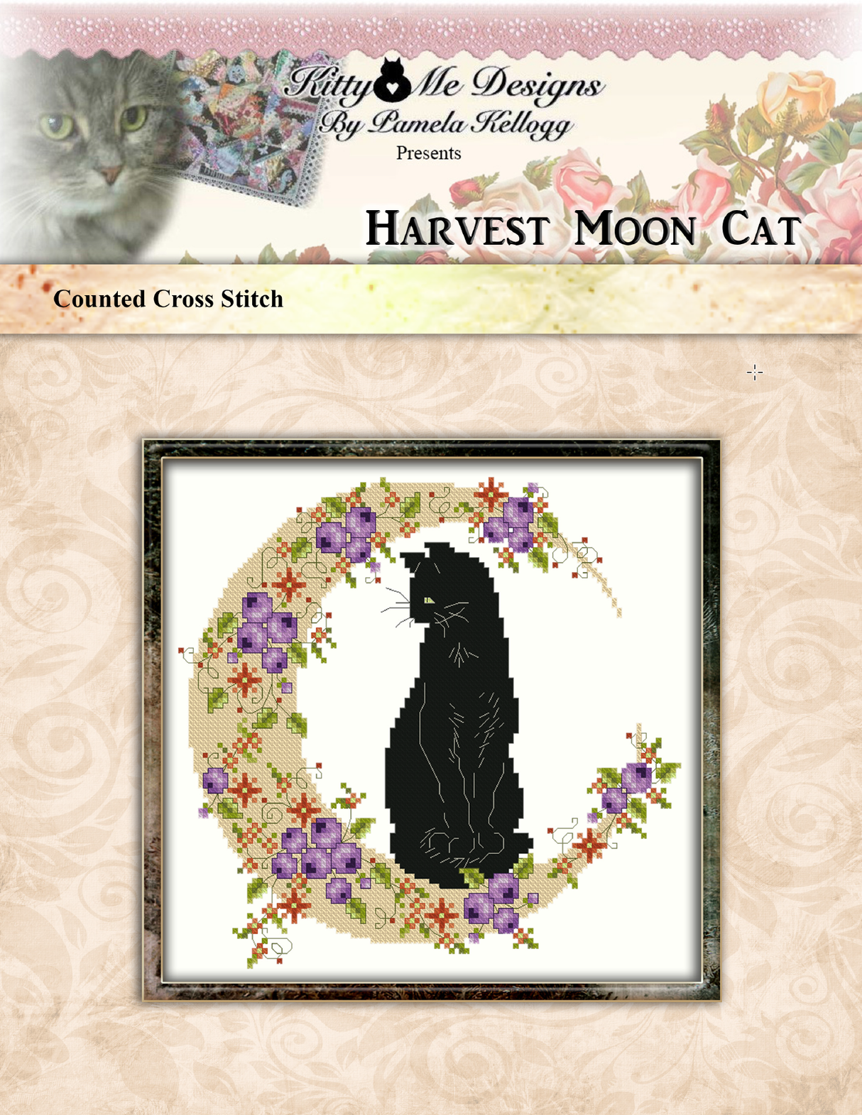 Harvest Moon Cat Cross Stitch Pattern