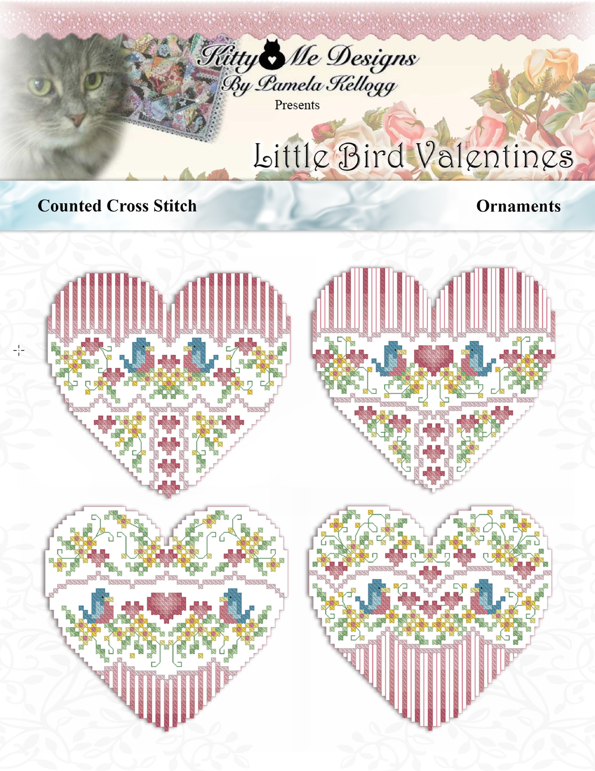 Little Bird Valentine Ornaments Cross Stitch Pattern