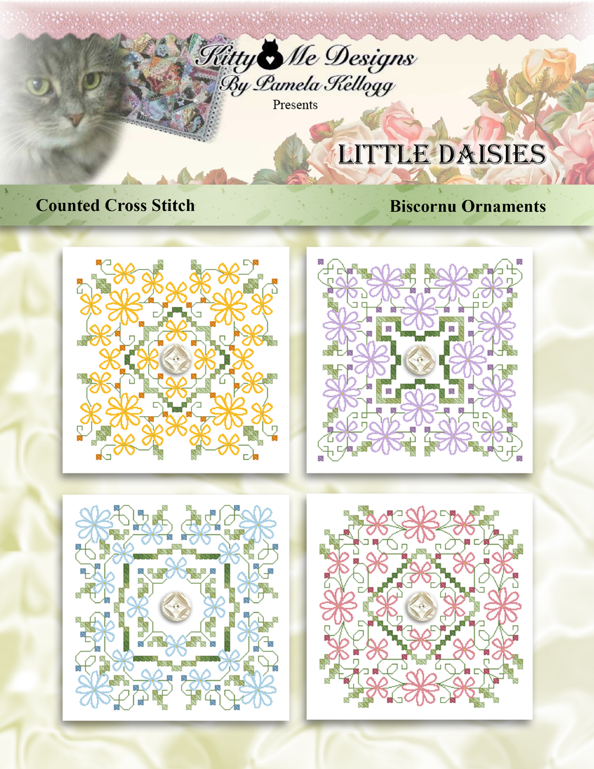 Little Daisies Biscornu Ornaments Cross Stitch Pattern