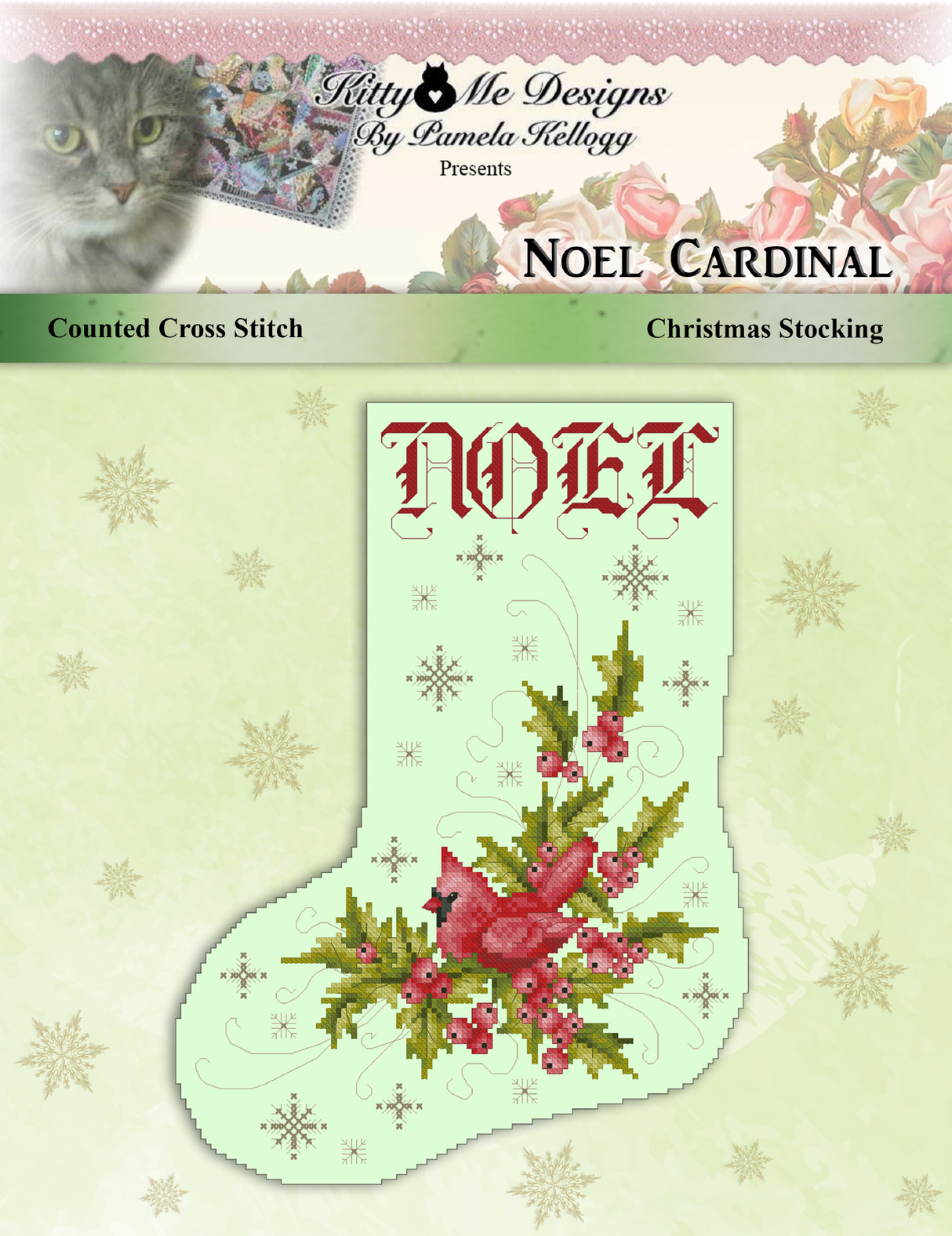 Noel Cardinal Stocking Cross Stitch Pattern