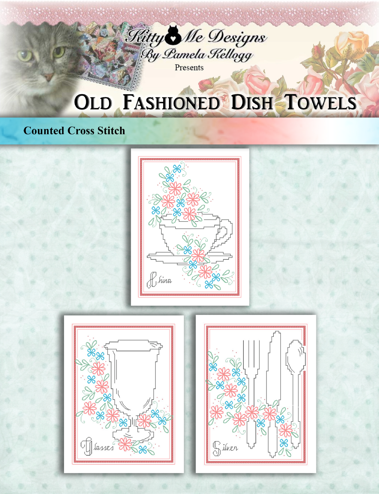 Old Fashioned Dish Towels Cross Stitch Pattern
