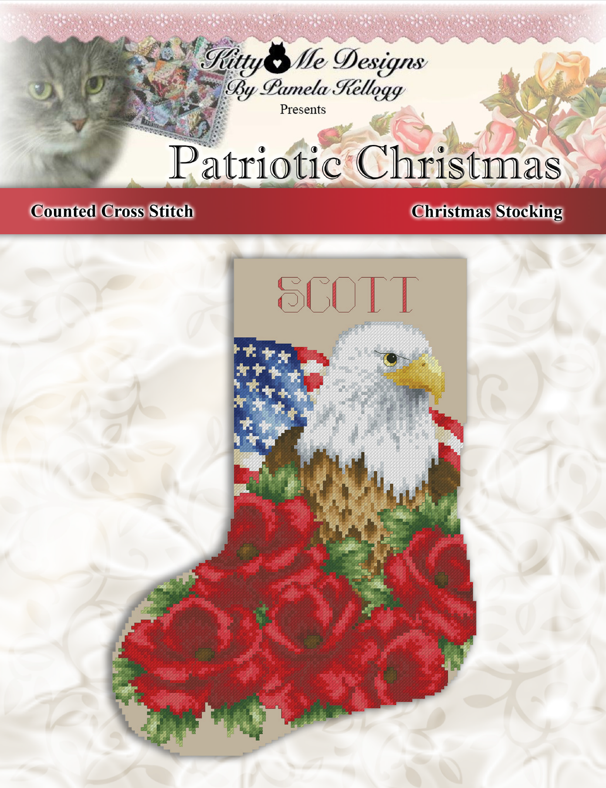 Patriotic Christmas Stocking Cross Stitch Pattern
