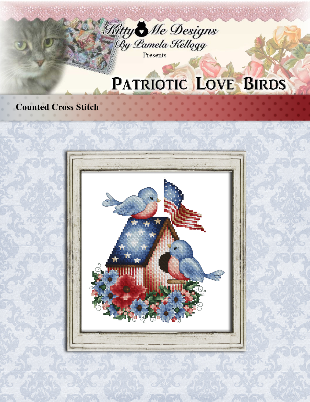 Patriotic Love Birds Cross Stitch Pattern