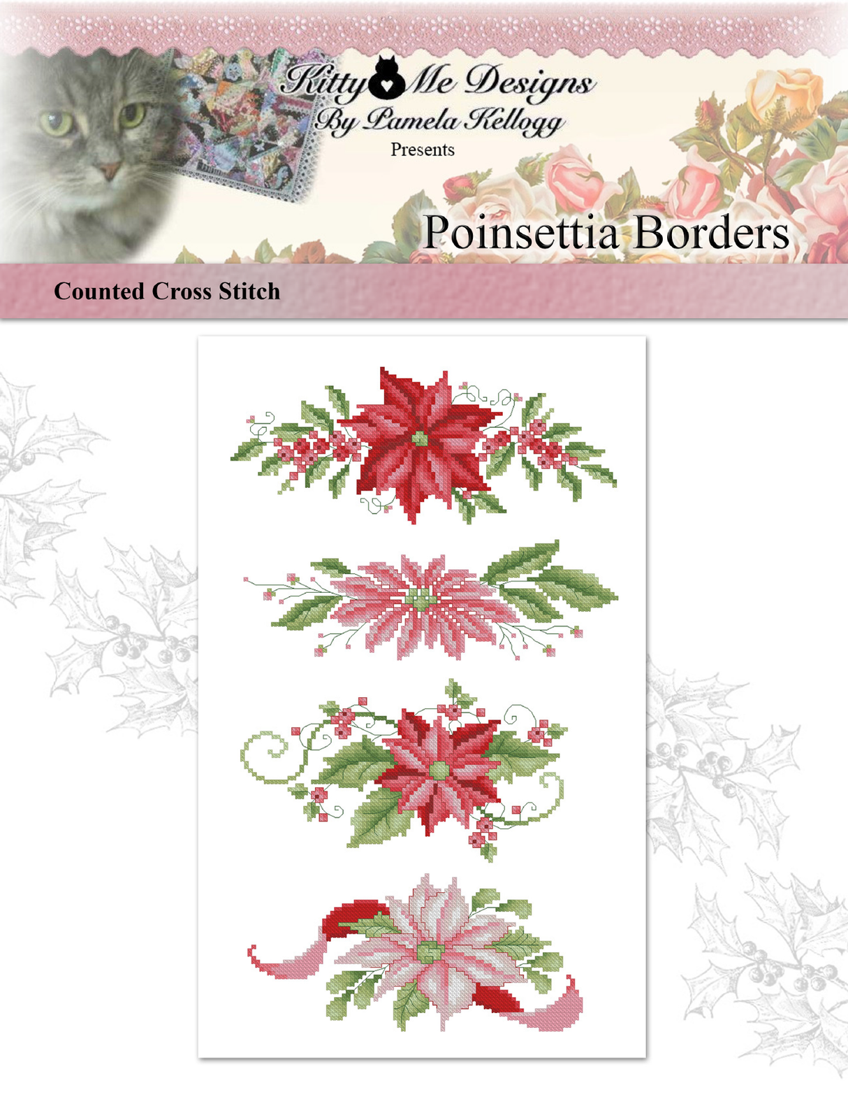 Poinsettia Borders Cross Stitch Pattern