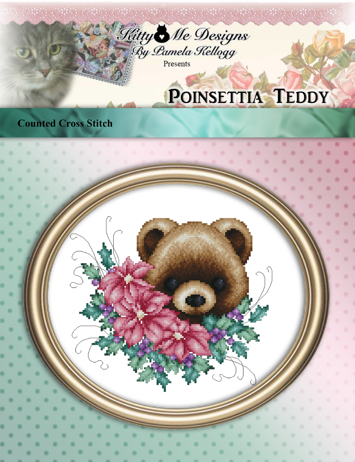 Poinsettia Teddy Cross Stitch Pattern